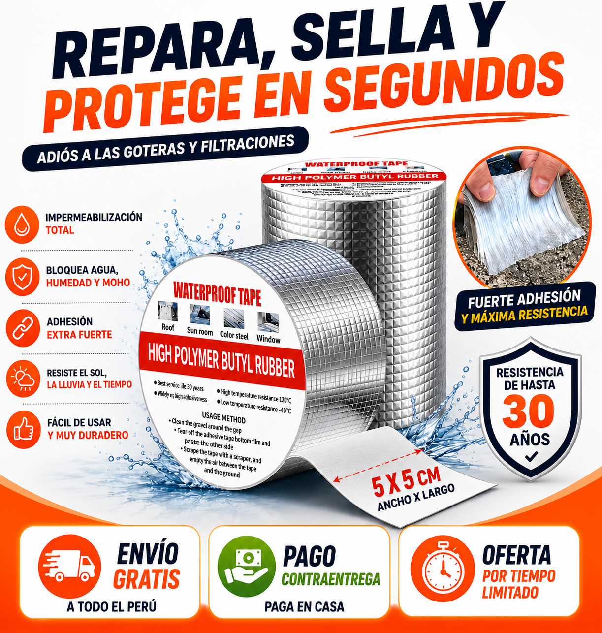 🛡️💧 PACK DE 03 CINTAS DE BUTILO IMPERMEABLE PREMIUM 🔥🏠