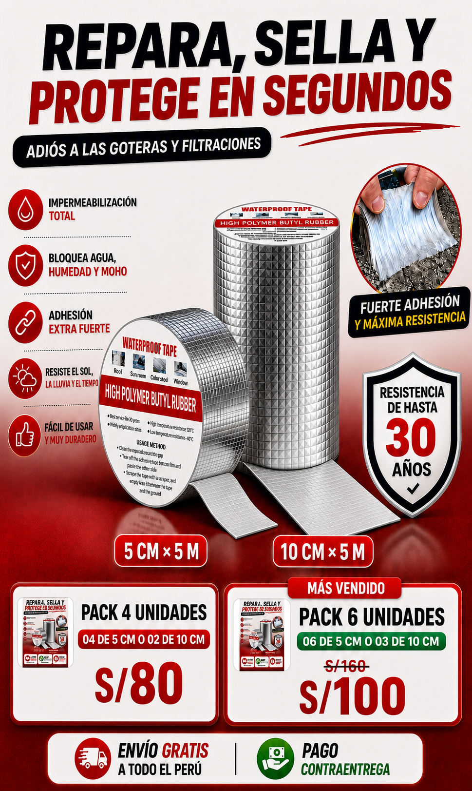 🛡️💧 PACK DE 04 CINTAS DE BUTILO IMPERMEABLE PREMIUM 🔥🏠