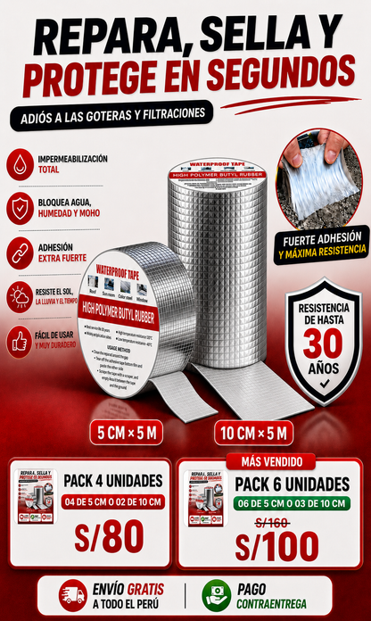 🛡️💧 PACK DE 04 CINTAS DE BUTILO IMPERMEABLE PREMIUM 🔥🏠