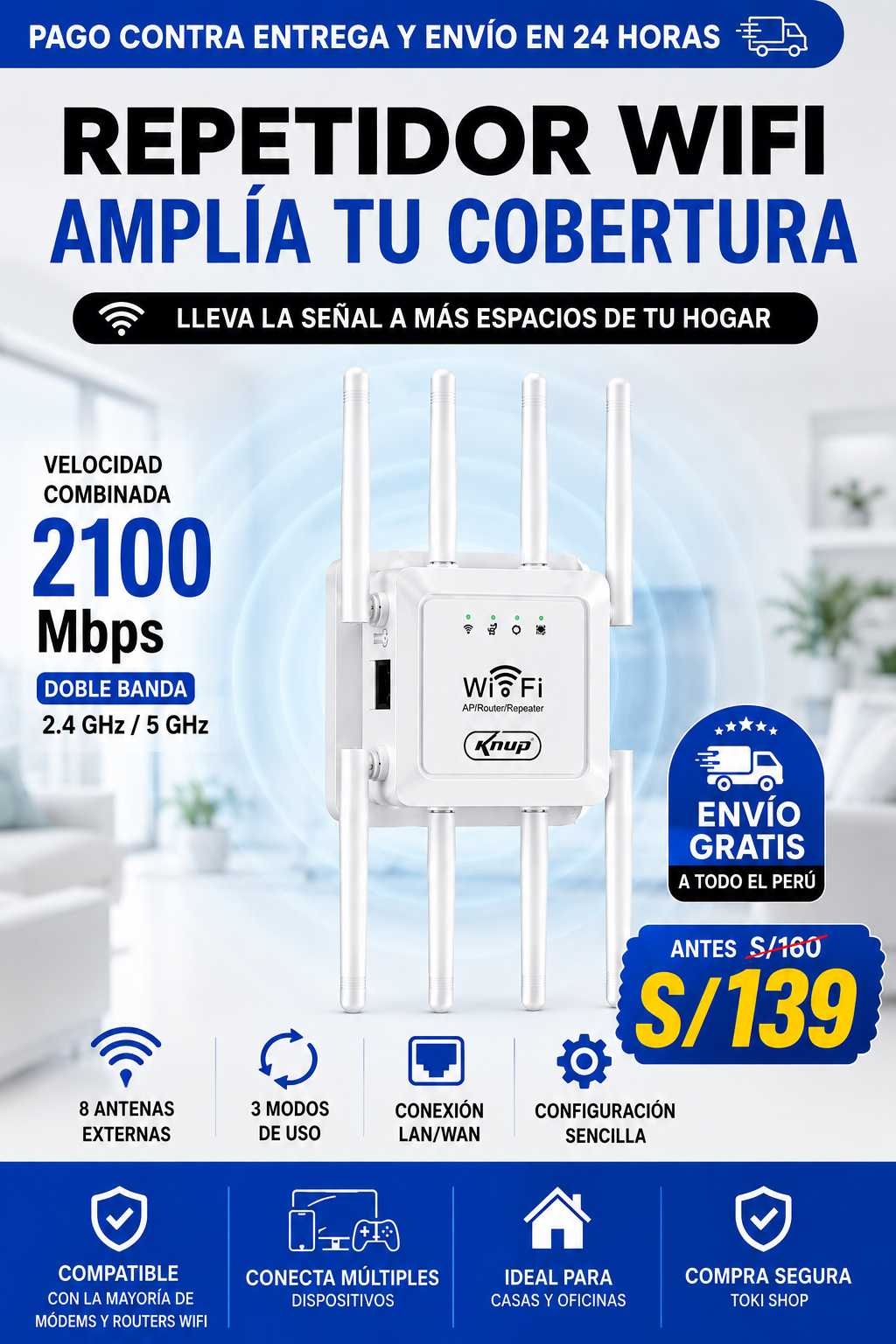 REPETIDOR WIFI DE 8 ANTENAS