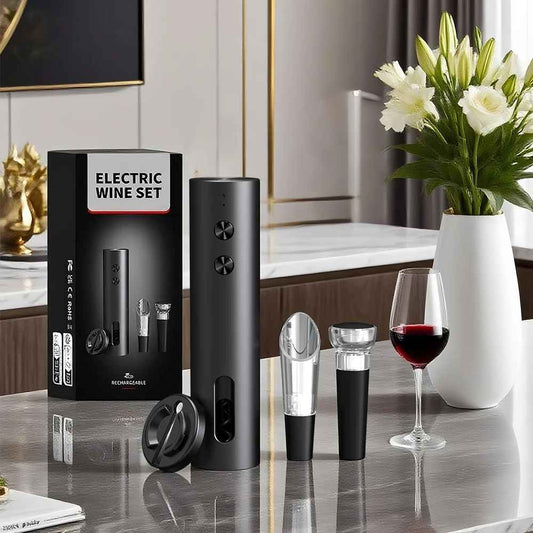 SET DE ABRIDOR DE VINO ELÉCTRICO 4 EN 1 RECARGABLE USB 🍷