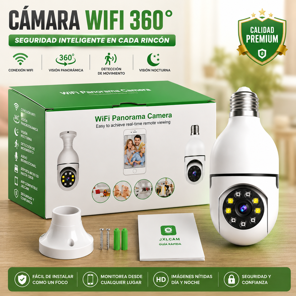 💡📹 CÁMARA FOCO WiFi 360° _ 🏡🛡️ Protege tu Hogar las 24 Horas